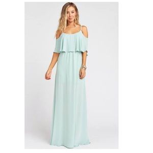 Mumu Caitlin Ruffle Maxi Dress ~ Dusty Mint Crisp